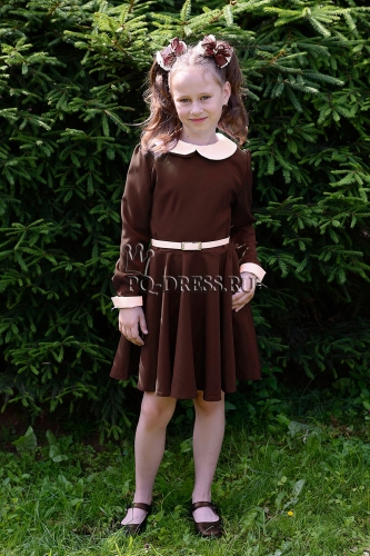 Платье школьное "Клёш", цвет коричневый