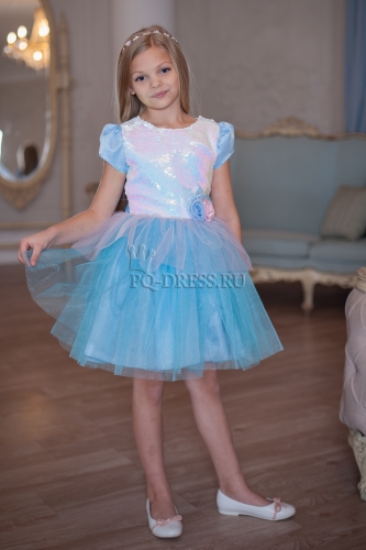 Платье нарядное для девочки арт. В-61, цвет голубой/розовый