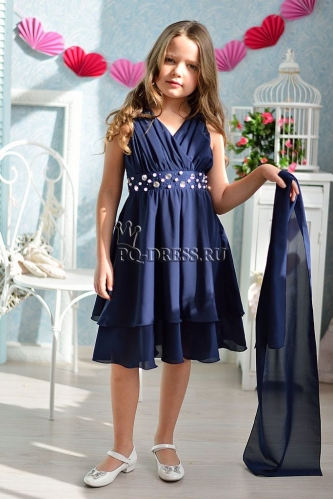 Платье нарядное для девочки арт. ИР-1409, цвет темно-синий