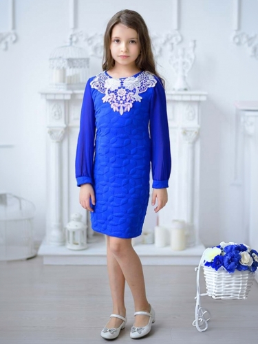 Платье нарядное для девочки арт. ИР-1408-Кружево, цвет электрик