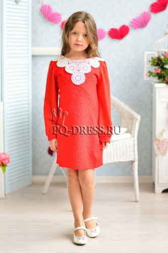 Платье нарядное для девочки арт. ИР-1408-Кружево, цвет красный