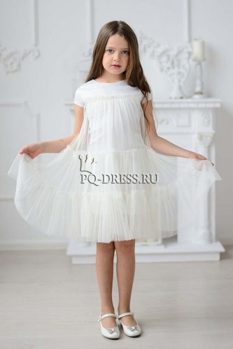Платье нарядное для девочки арт. ИР-1703, цвет молоко