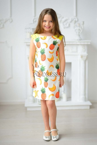 Платье нарядное для девочки арт. ИР-1710, цвет желтый/тропики