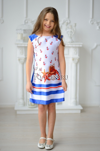 Платье нарядное для девочки арт. ИР-1710, цвет электрик/морской