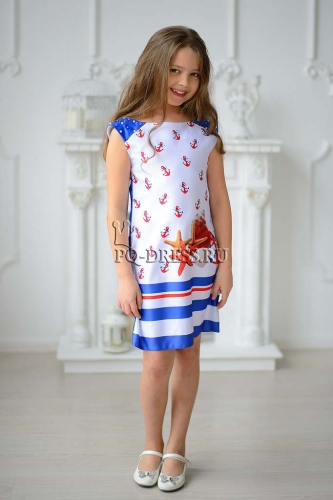 Платье нарядное для девочки арт. ИР-1710, цвет электрик/морской