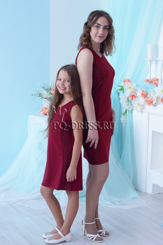 Костюм Двойка (Платье+Кардиган) 44-50, цвет бордо