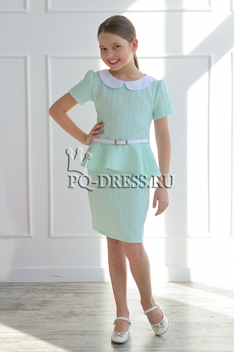 Платье "Баска" с ремешком, цвет ментол-плетение