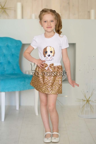 Комплект футболка+юбка арт.ОК-05 "Золотая собачка"