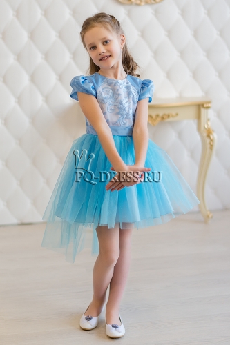 Платье нарядное для девочки арт. ИР-1823, гипюр, цвет голубой