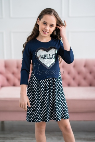 Трикотажное платье "Hello", цвет темно-синий