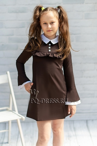 Платье школьное "Манишка", цвет коричневый