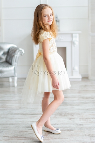 Платье нарядное для девочки арт. ИР-1823, гипюр, цвет ваниль