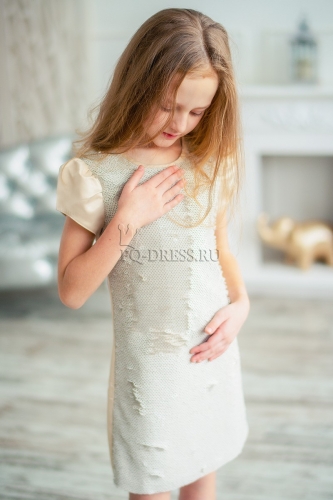 Платье со съемной юбкой арт.Ир-1705, цвет беж/кольчужка
