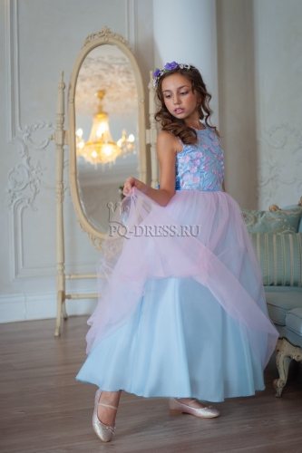 Платье "Фея", цвет голубой с розовым