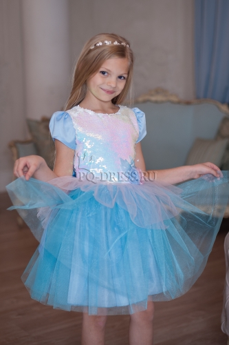 Платье нарядное для девочки арт. В-61, цвет голубой/розовый