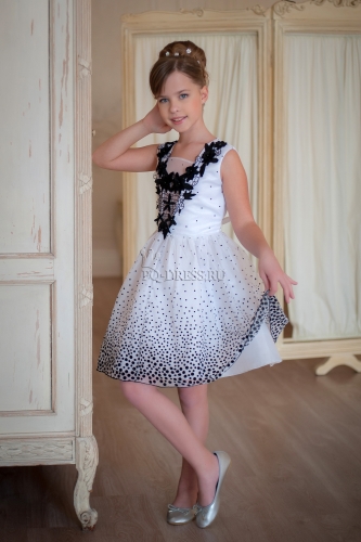 Платье нарядное для девочки арт. ИР-1934, цвет белый/черный