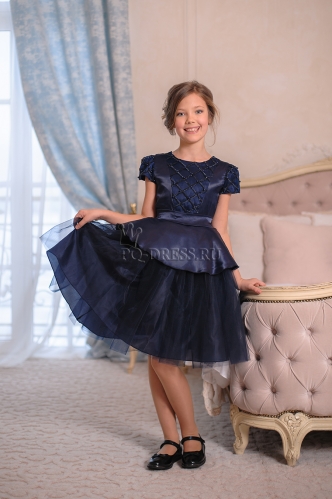 Платье нарядное для девочки арт. ИР-1806, цвет темно-синий