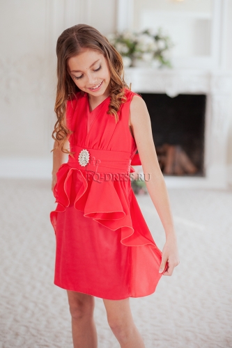 Платье нарядное для девочки арт. ИР-1514-1 короткий шлейф, цвет арбуз