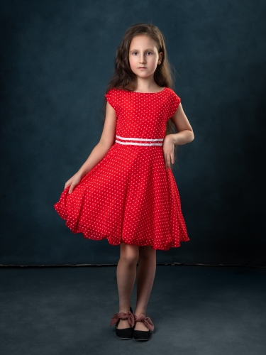 Комплект платье + жакет, цвет красный в белый горох/серый