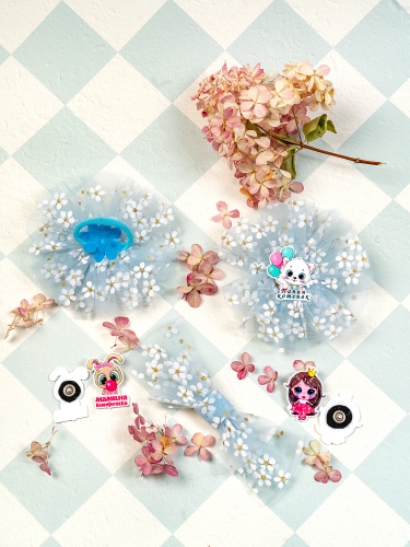 Комплект бантиков для волос "Папин котенок", "Мамина конфетка", цвет голубой