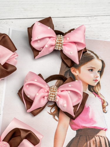 Комплект бантов для волос "Шоколад с розовым", 4шт, арт.112