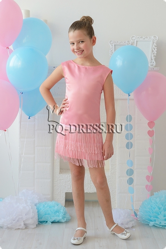 Для принцесс | Платье нарядное для девочки арт. ИР-1709-бахрома, цвет розовый