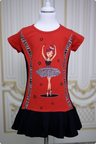 Туники для девочек | Платье-туника "Балеринка", цвет красный