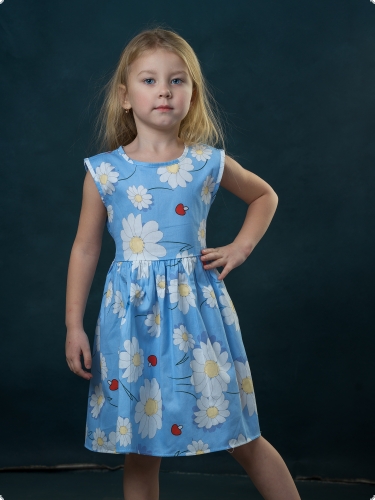 Платье арт.2201, цвет голубой/ромашки
